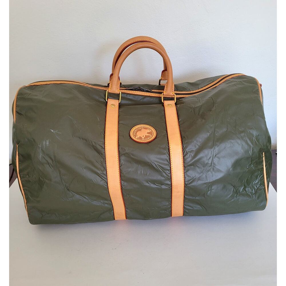 Hunting World Safari Today Duffle Bag Olive Green Leather Trim Travel Luggage